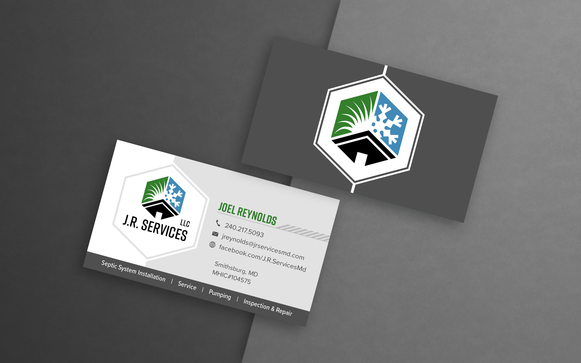 J.R. Services business card design.
