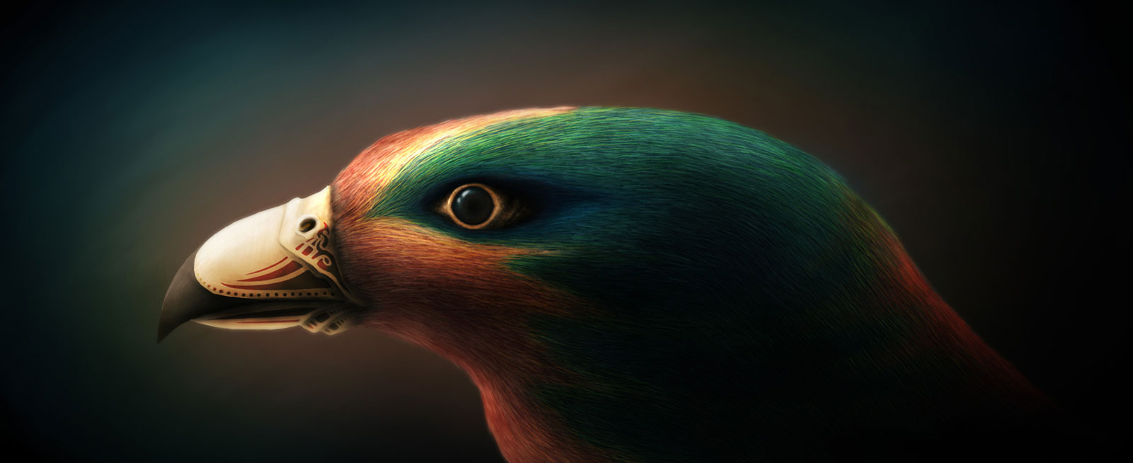 digital painting of a green and red falcon's head