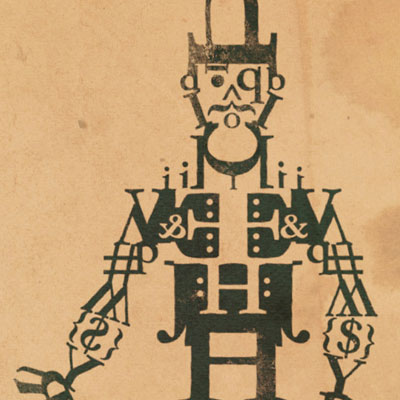thumbnail of an illustration of a man that is made up on font characters from the Garamond typeface. he features a top hat, a monocle, and a cane.